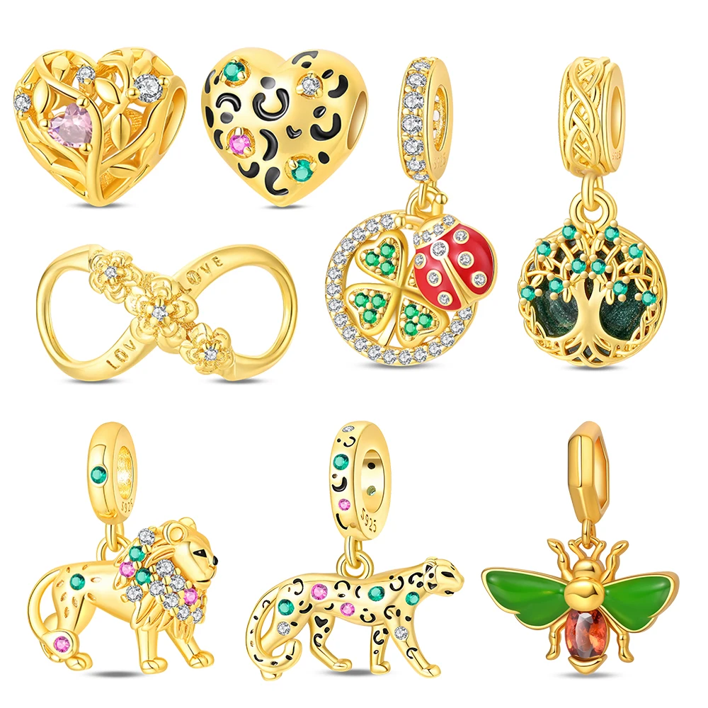 Gold Series 925 Sterling Silver Four-Leaf Leopard Print Heart Lion Firefly Tree Charm Fit DIY Bracelet Necklace Exquisite Gifts
Gold Series 925 Sterling Silver Four-Leaf Leopard Print Heart Lion Firefly Tree Charm Fit DIY Bracelet Necklace Exquisite Gifts