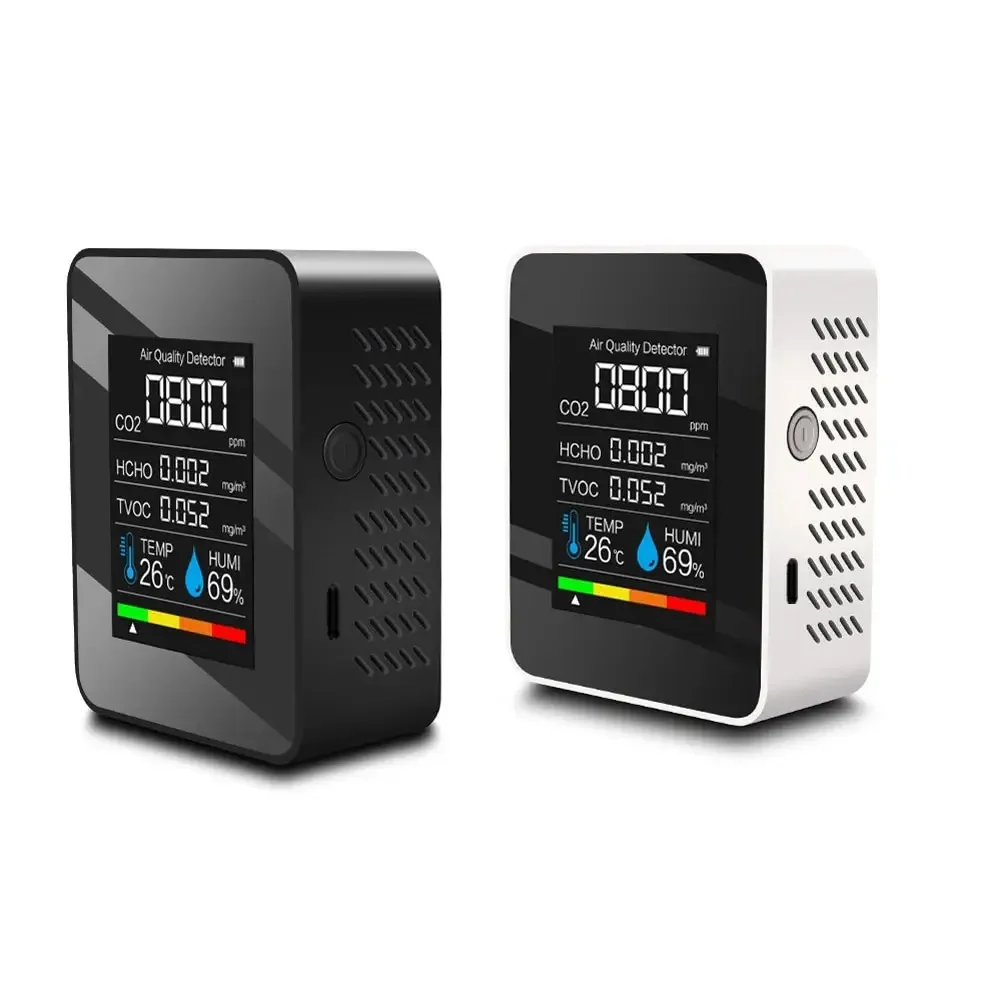 5 in 1 Air Quality Monitor Formaldehyde TVOC CO2 Temperature Humidity Detector Portable Indoor Air Quality Tester Office
5 in 1 Air Quality Monitor Formaldehyde TVOC CO2 Temperature Humidity Detector Portable Indoor Air Quality Tester Office