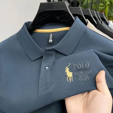 Polo de marca de gama alta de Color sólido para hombre, camiseta bordada con cuello de otoño e invierno, sudadera informal holgada para hombre