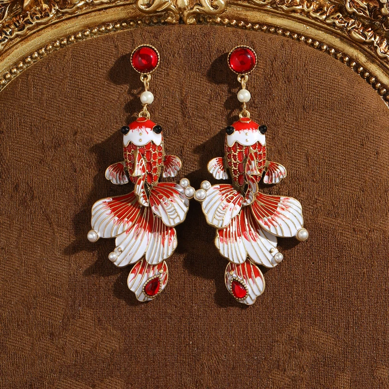 Large Red Glazed Goldfish Earring Vintage Drop Brand Antique Gold Plated Charm High Quality Jewelry Accessories Anniversary
Large Red Glazed Goldfish Earring Vintage Drop Brand Antique Gold Plated Charm High Quality Jewelry Accessories Anniversary