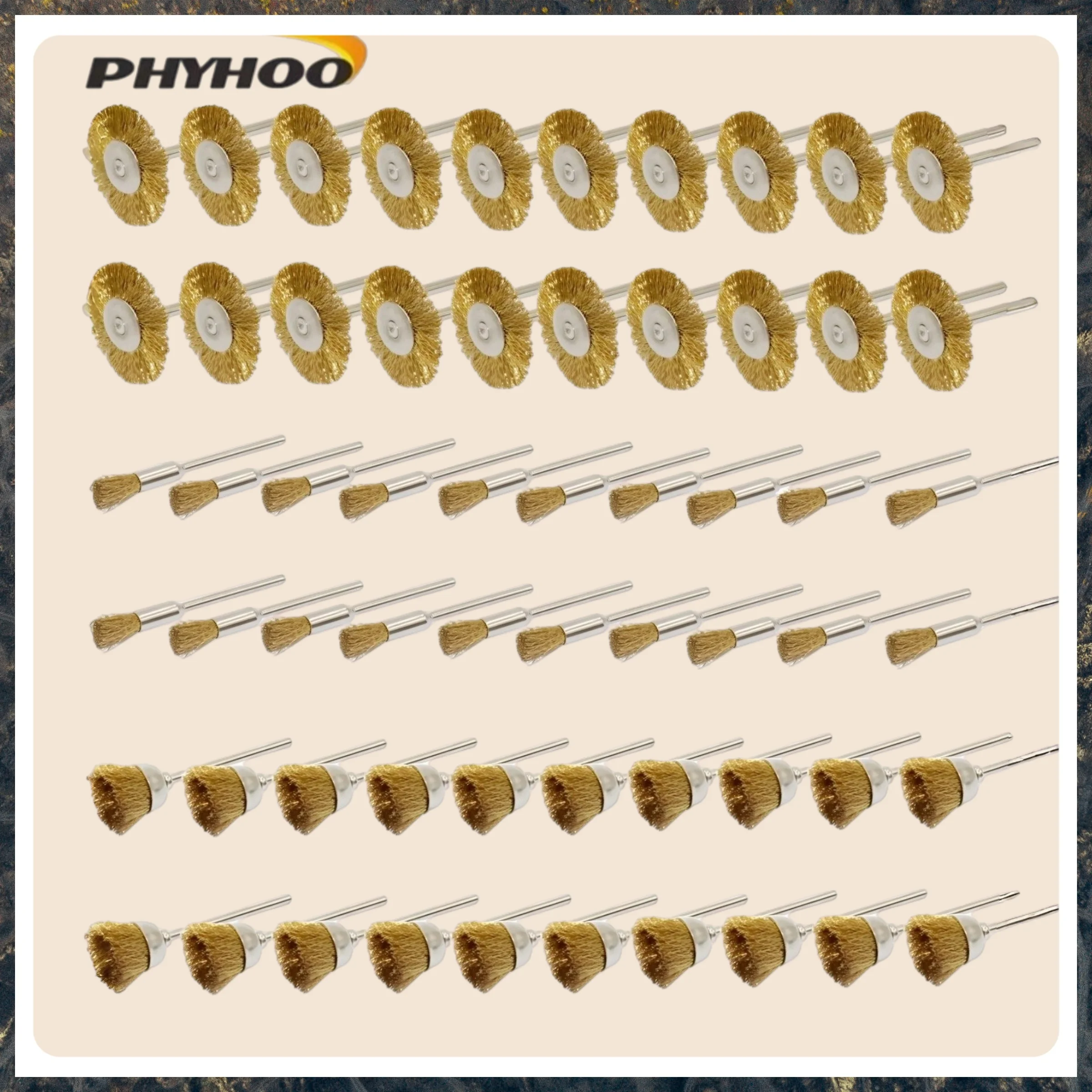 PHYHOO 60Pcs Brass Wire Brush Set 3mm Shank Cup Wheel Pen Brushes Rust Removal Polishing Cleaning Tool for Rotary Tools
PHYHOO 60Pcs Brass Wire Brush Set 3mm Shank Cup Wheel Pen Brushes Rust Removal Polishing Cleaning Tool for Rotary Tools