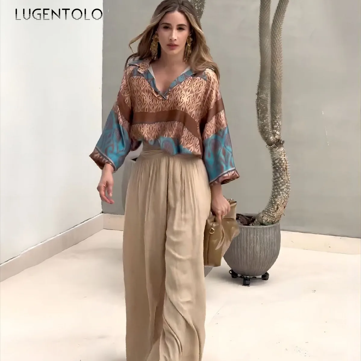 Women Print Loose Blouse Casual Pant Sets Long Sleeve V-neck Lapel Top Elegant Lady Wide-leg Trousers Spring Fall Two-piece Set
Women Print Loose Blouse Casual Pant Sets Long Sleeve V-neck Lapel Top Elegant Lady Wide-leg Trousers Spring Fall Two-piece Set