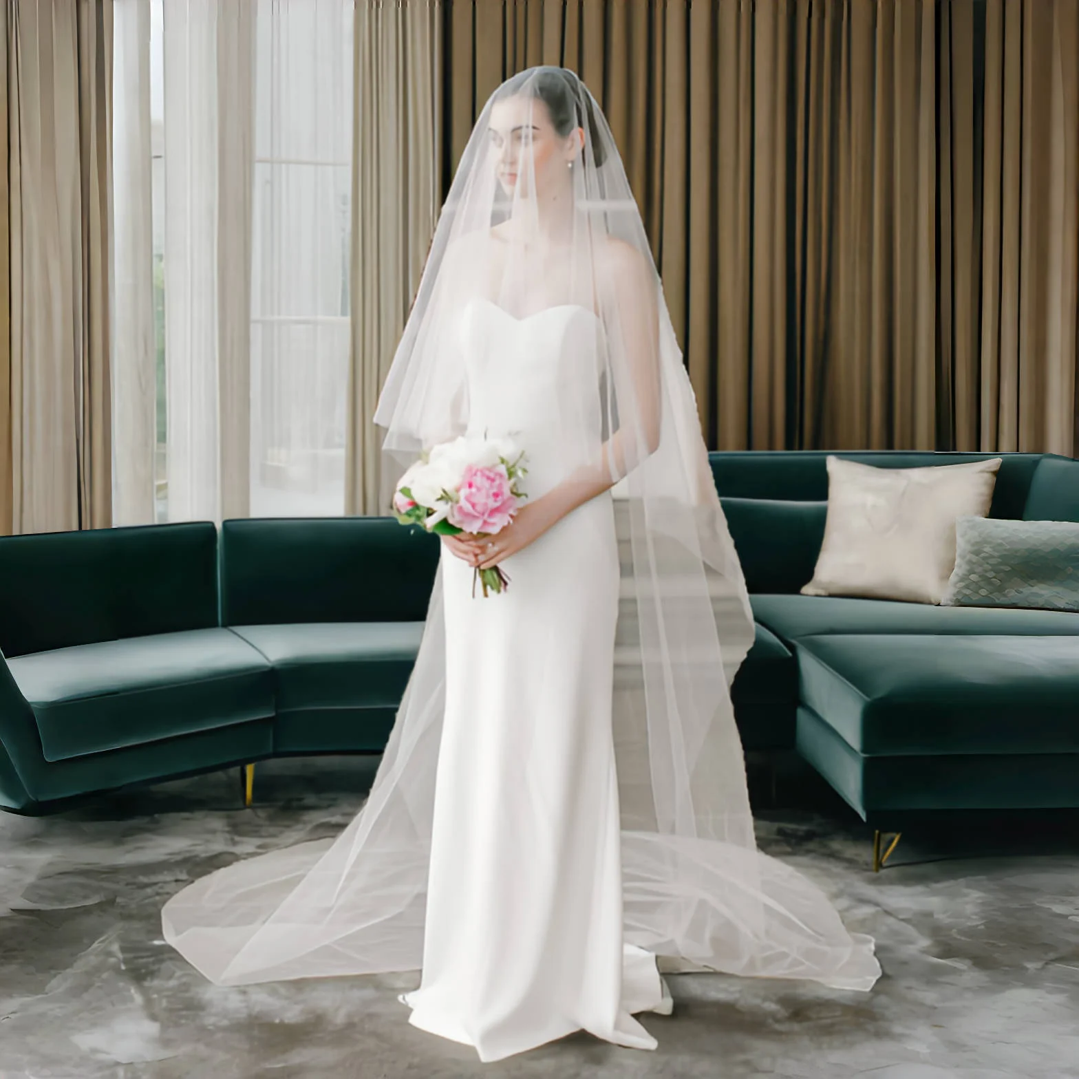 Sheer Bridal Veils with Blusher Wedding Veil Cover Front and Back 2 Tiers Cathedral Drop Style Veil Wedding Accessoires V131
Sheer Bridal Veils with Blusher Wedding Veil Cover Front and Back 2 Tiers Cathedral Drop Style Veil Wedding Accessoires V131
