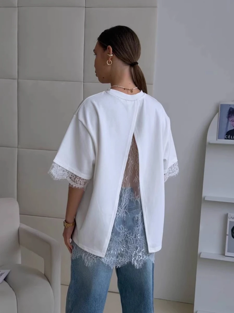 Llinar 2026 Summer Casual Relaxed Lazy-Chic Lace-Panel Women's T-Shirt: Stylish Short-Sleeve Top with A Back Slit Top
Llinar 2026 Summer Casual Relaxed Lazy-Chic Lace-Panel Women's T-Shirt: Stylish Short-Sleeve Top with A Back Slit Top