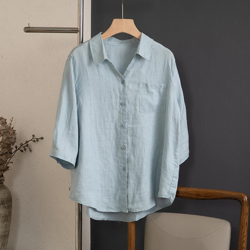 Women Casual Linen Shirt New 2026 Summer Simple Style Turn-down Collar Solid Color Loose Female Half Sleeve Tops Shirts M2723
Women Casual Linen Shirt New 2026 Summer Simple Style Turn-down Collar Solid Color Loose Female Half Sleeve Tops Shirts M2723