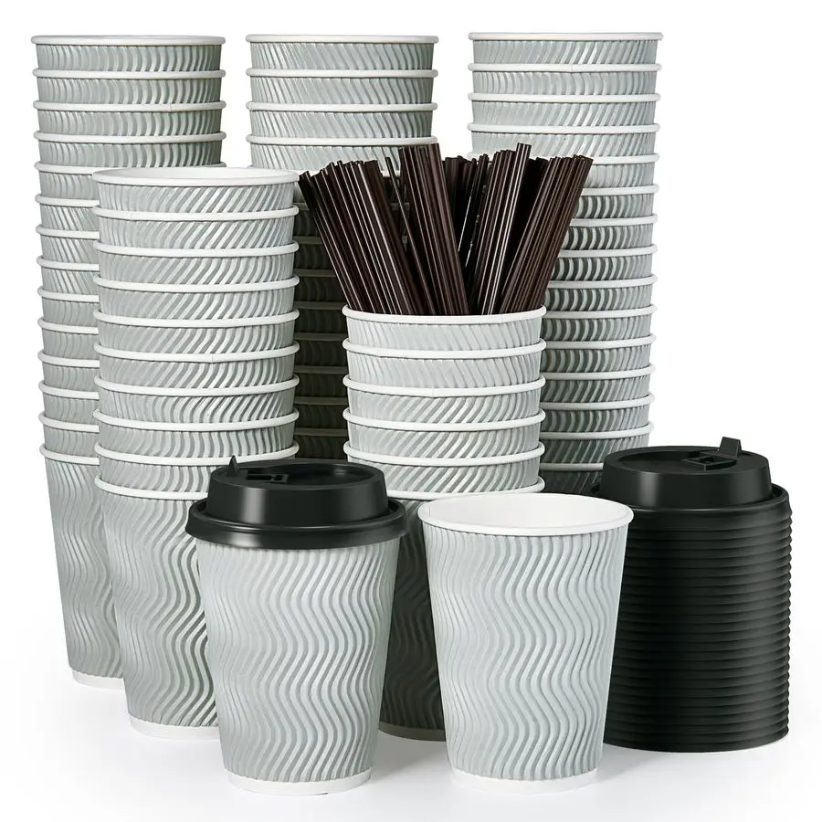 12 oz Disposable Coffee Cups, 100 Count Insulated Ripple To Go Cups With Lids and Straws for Tea, Hot Chocolate, and Drinks
12 oz Disposable Coffee Cups, 100 Count Insulated Ripple To Go Cups With Lids and Straws for Tea, Hot Chocolate, and Drinks