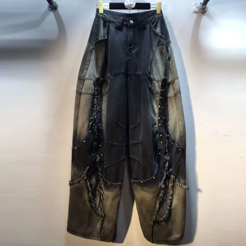 Europe Style 2025 Autumn New Vintage Distressed Patchwork Rivet Frayed Loose Slimming Wide-Leg Jeans, Long Pants for Women
Europe Style 2025 Autumn New Vintage Distressed Patchwork Rivet Frayed Loose Slimming Wide-Leg Jeans, Long Pants for Women