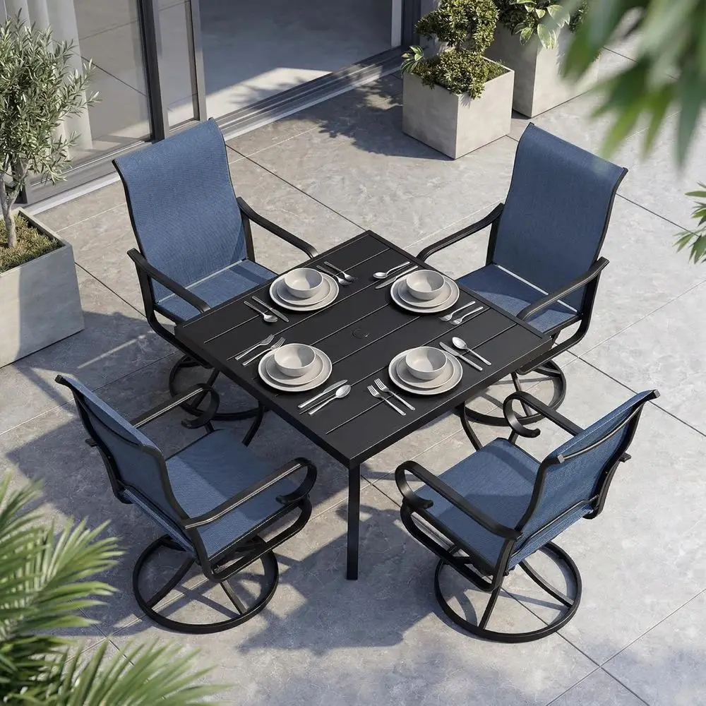 5-Piece Outdoor Dining Set or 4, Swivel Rocker Patio Chairs with Breathable Textilene, Weather-Resistant Metal Table with Umbrel
5-Piece Outdoor Dining Set or 4, Swivel Rocker Patio Chairs with Breathable Textilene, Weather-Resistant Metal Table with Umbrel