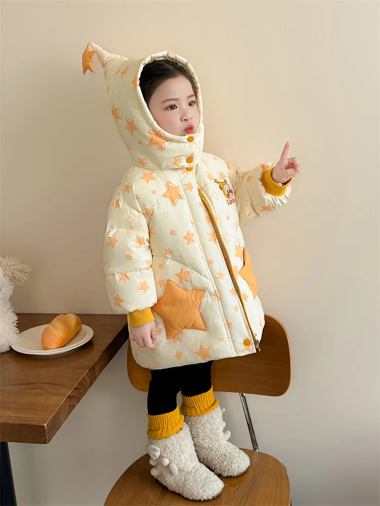 Girls Winter Puffer Jaet White Du down Hooded Coat Warm Outdoor Cotton Clothes Baby Girl Outfit Adorable Star Design
Girls Winter Puffer Jaet White Du down Hooded Coat Warm Outdoor Cotton Clothes Baby Girl Outfit Adorable Star Design
