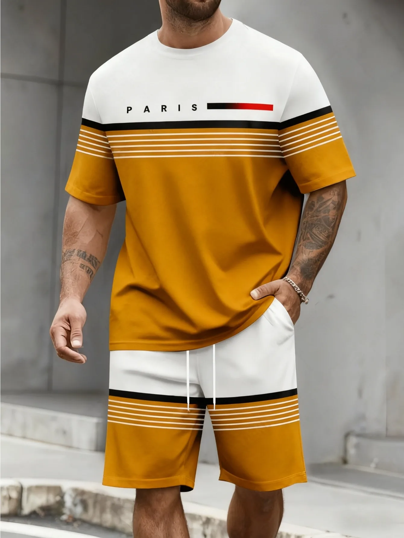 New Men's Color-Blocked Fashion Sports Set Relaxed-Fit Crew-Neck T-Shirt and Shorts Set Urban Street Summer Style Two-Piece Set
New Men's Color-Blocked Fashion Sports Set Relaxed-Fit Crew-Neck T-Shirt and Shorts Set Urban Street Summer Style Two-Piece Set