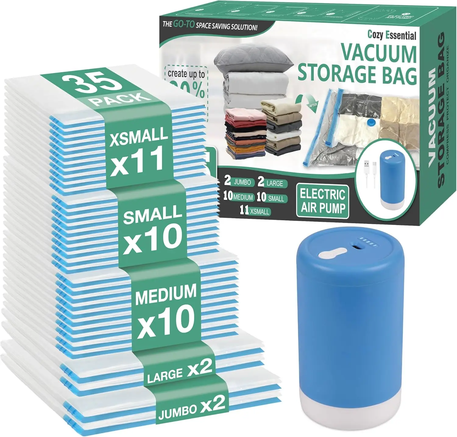 Cozy Travel Vacuum Storage Bags with USB Pump, Space Saver for Luggage, Clothes, Blankets, Bedding, 35 Combo
Cozy Travel Vacuum Storage Bags with USB Pump, Space Saver for Luggage, Clothes, Blankets, Bedding, 35 Combo