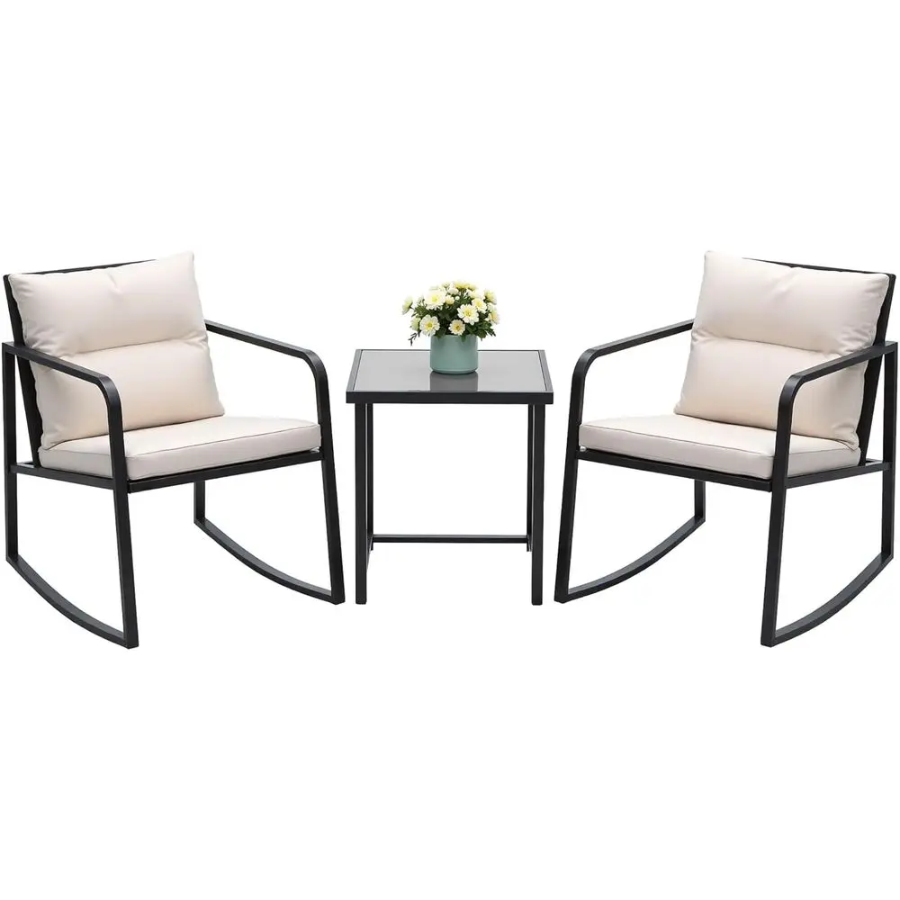 3 Piece Rocking Bistro Set Wicker Patio Outdoor urniture Porch Chairs Contion Sets with Glass Coee Table (Beige)
3 Piece Rocking Bistro Set Wicker Patio Outdoor urniture Porch Chairs Contion Sets with Glass Coee Table (Beige)