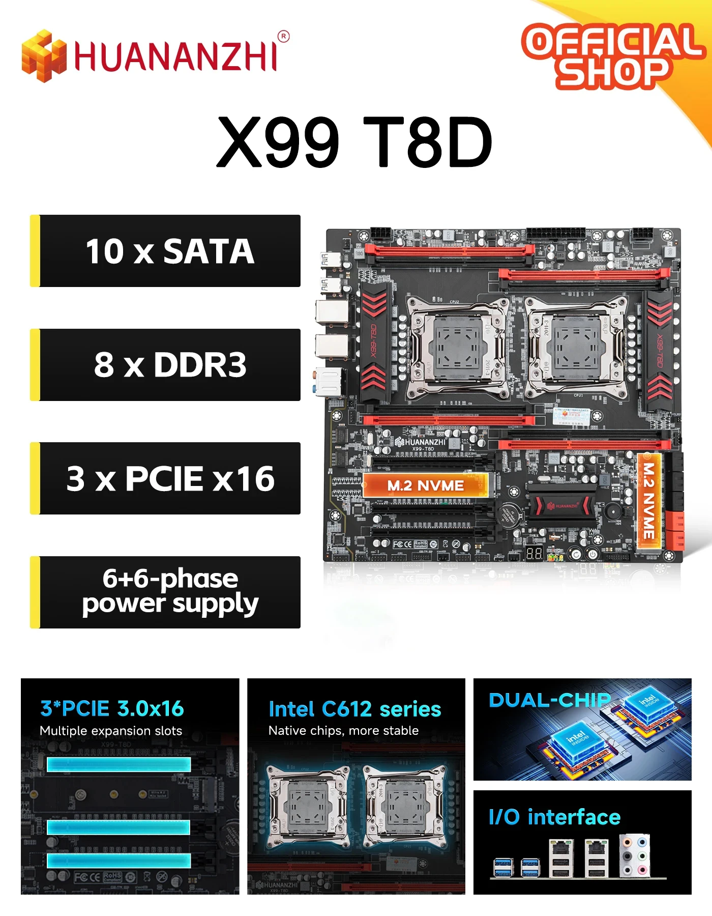 HUANANZHI X99 T8D LGA 2011-3 XEON X99 DUAL CPU Motherboard support Xeon E5 2673 2678 2696 V3 V4 DDR3 RECC SERVER E-ATX
HUANANZHI X99 T8D LGA 2011-3 XEON X99 DUAL CPU Motherboard support Xeon E5 2673 2678 2696 V3 V4 DDR3 RECC SERVER E-ATX