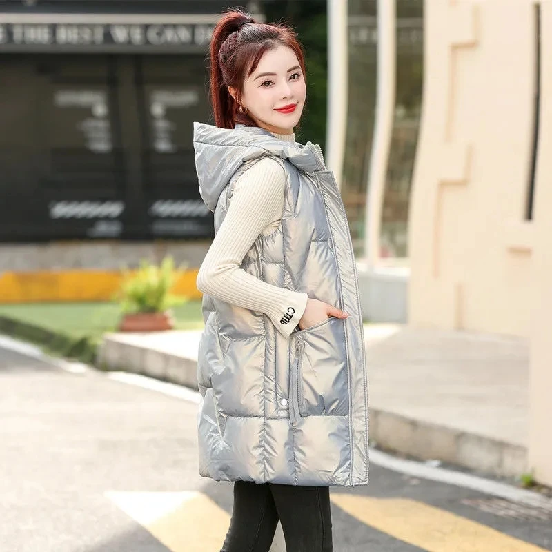 Glossy Women'S Long Vest 2024 New Autumn Winter Vest Down Cotton Coat Korean Loose Hooded Black Vest Coat Women Waistcoat Jacket
Glossy Women'S Long Vest 2024 New Autumn Winter Vest Down Cotton Coat Korean Loose Hooded Black Vest Coat Women Waistcoat Jacket