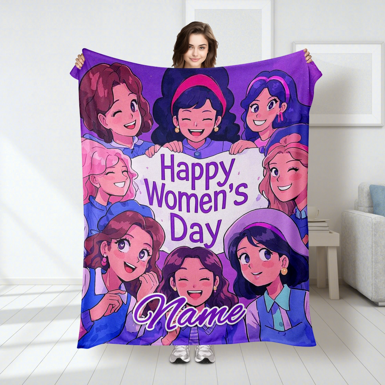 Soft Flannel Blanket For Women'S Day Embellished With Charming Cartoon Characters And 1 Word Customization
Soft Flannel Blanket For Women'S Day Embellished With Charming Cartoon Characters And 1 Word Customization