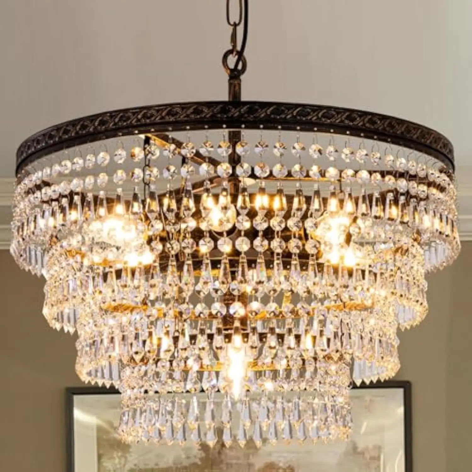 Crystal Chandelier for Dining Room, Antique Bronze Crystal Light Fixtures, 6-Light Ceiling Hanging Pendant Lighting, 4 Tiers m
Crystal Chandelier for Dining Room, Antique Bronze Crystal Light Fixtures, 6-Light Ceiling Hanging Pendant Lighting, 4 Tiers m