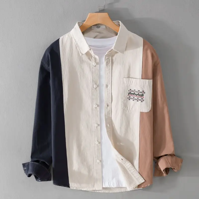 Color Matching Versatile Trendy Men's Shirts Spring Autumn Patchwork Long Sleeved Shirts Male Japanese Style Casual Loose Tops
Color Matching Versatile Trendy Men's Shirts Spring Autumn Patchwork Long Sleeved Shirts Male Japanese Style Casual Loose Tops
