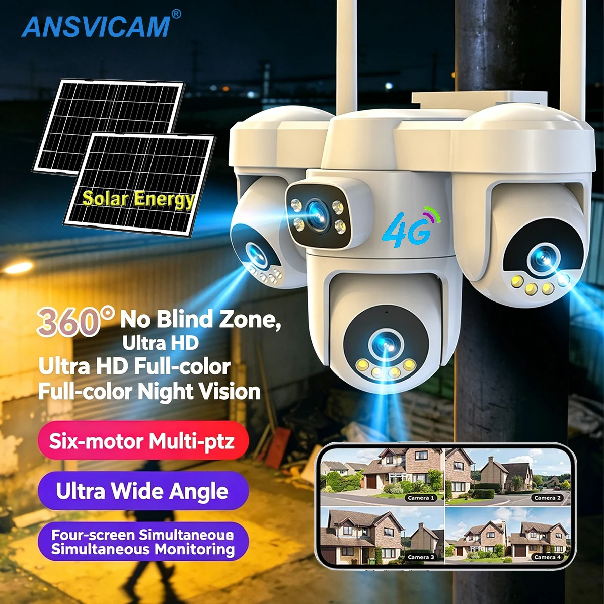 20MP PTZ 4G Solar Security Camera 4-Screen Outdoor Wireless Cam Remote Video Surveillance Smart Home Protection CCTV Monitoring
20MP PTZ 4G Solar Security Camera 4-Screen Outdoor Wireless Cam Remote Video Surveillance Smart Home Protection CCTV Monitoring