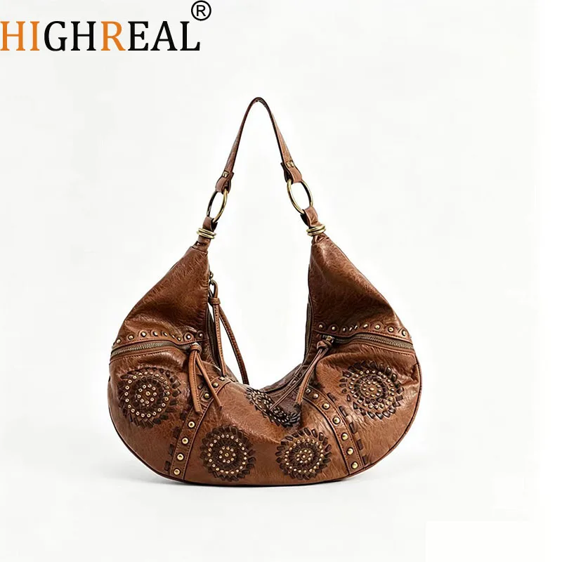 HIGHREAL Hot Girls Brown Underarm Bag Women Retro Rivet Beading Chic Leather Large Capacity Tote Bag Female High Street Handbag
HIGHREAL Hot Girls Brown Underarm Bag Women Retro Rivet Beading Chic Leather Large Capacity Tote Bag Female High Street Handbag