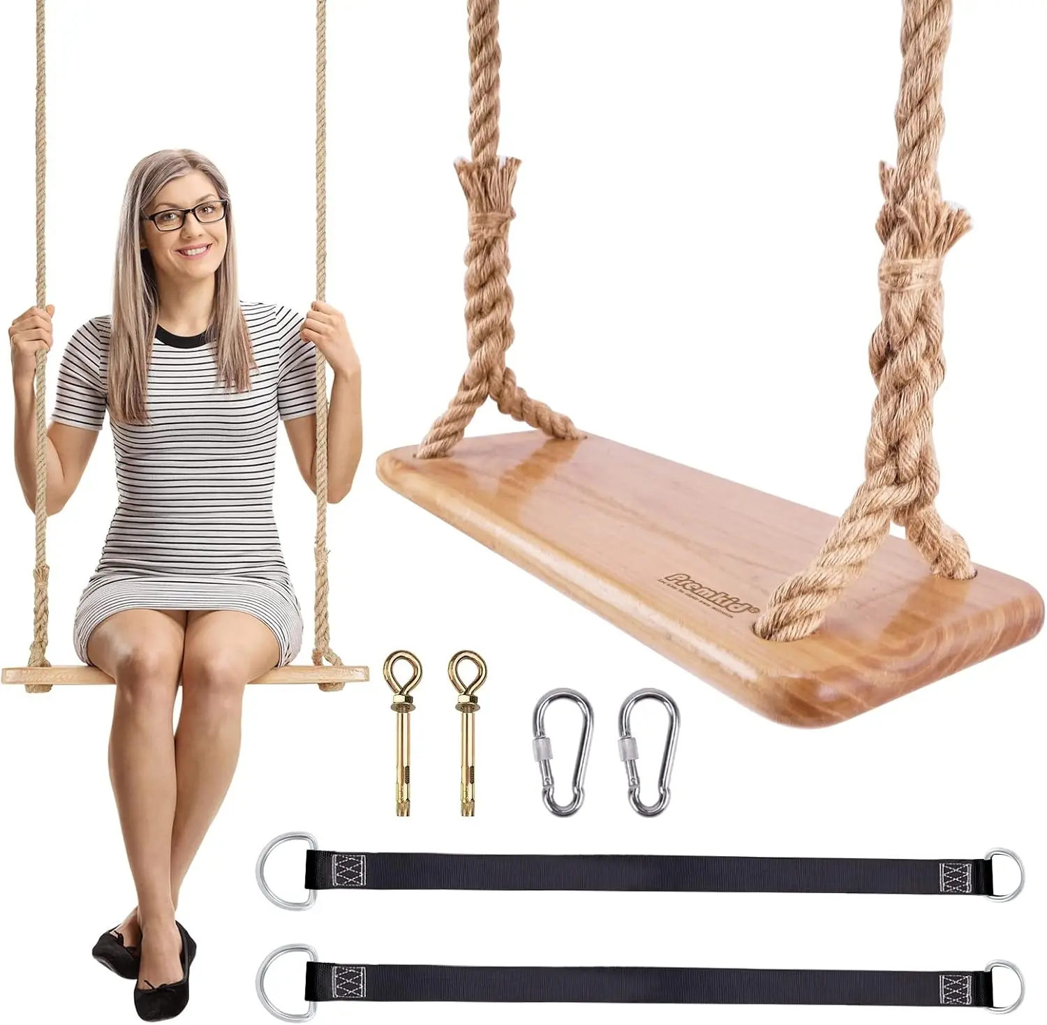 24" Wooden Swing for Adults & Kids, Adjustable Rope with Straps, 500lbs Load, Indoor/Outdoor Use
24" Wooden Swing for Adults & Kids, Adjustable Rope with Straps, 500lbs Load, Indoor/Outdoor Use