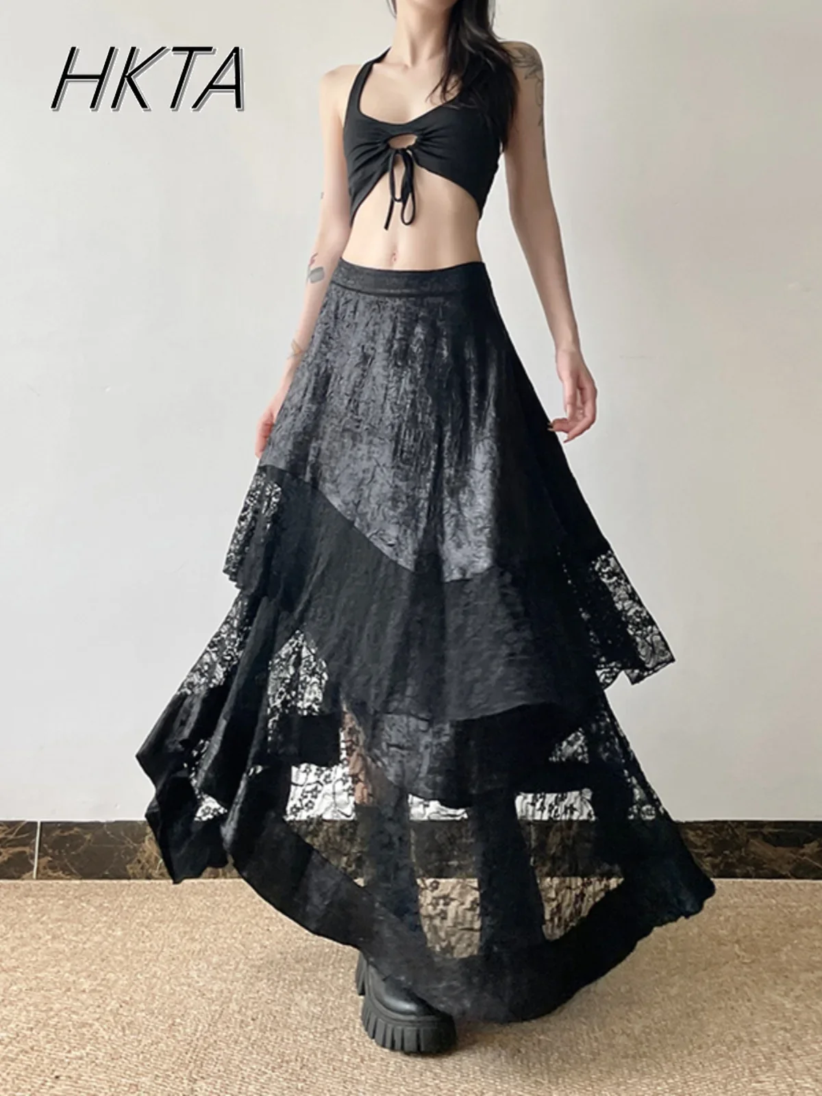 2025 New Spring and Summer Design Lace Splicing Irregular Black Skirt Girls High Waist Thin A-shaped Long Skirt Women Y2k Faldas
2025 New Spring and Summer Design Lace Splicing Irregular Black Skirt Girls High Waist Thin A-shaped Long Skirt Women Y2k Faldas