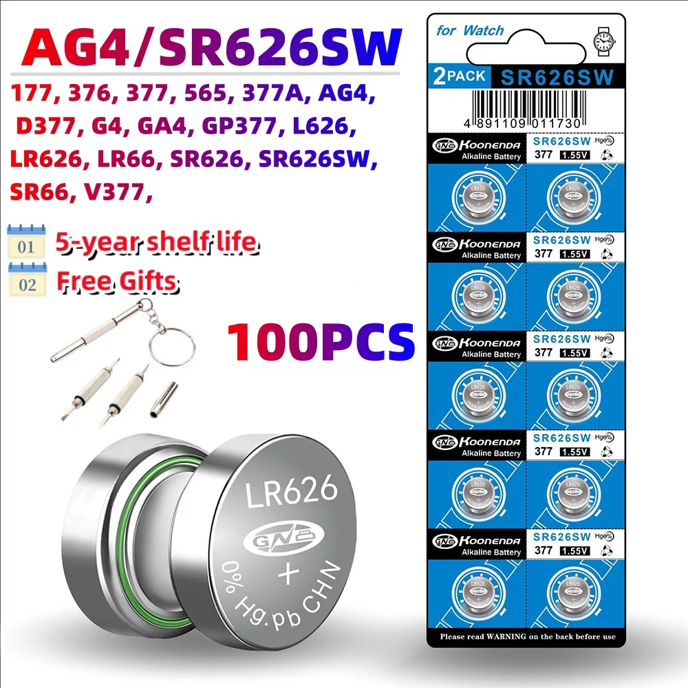 50/100PCS AG4 Button cell 377 SR626 SR626SW Cell Coin Alkaline Battery 177 376 626A LR66 LR626 For Watch Toy Clock Fast Delivery
50/100PCS AG4 Button cell 377 SR626 SR626SW Cell Coin Alkaline Battery 177 376 626A LR66 LR626 For Watch Toy Clock Fast Delivery