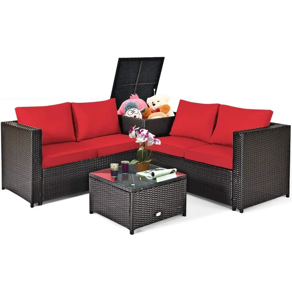 4 Piece Wicker Patio Set with Storage, All Weather-Proo Outdoor Contion Set, with Loveseat, Glass Top Coee Table & Storage Box,
4 Piece Wicker Patio Set with Storage, All Weather-Proo Outdoor Contion Set, with Loveseat, Glass Top Coee Table & Storage Box,