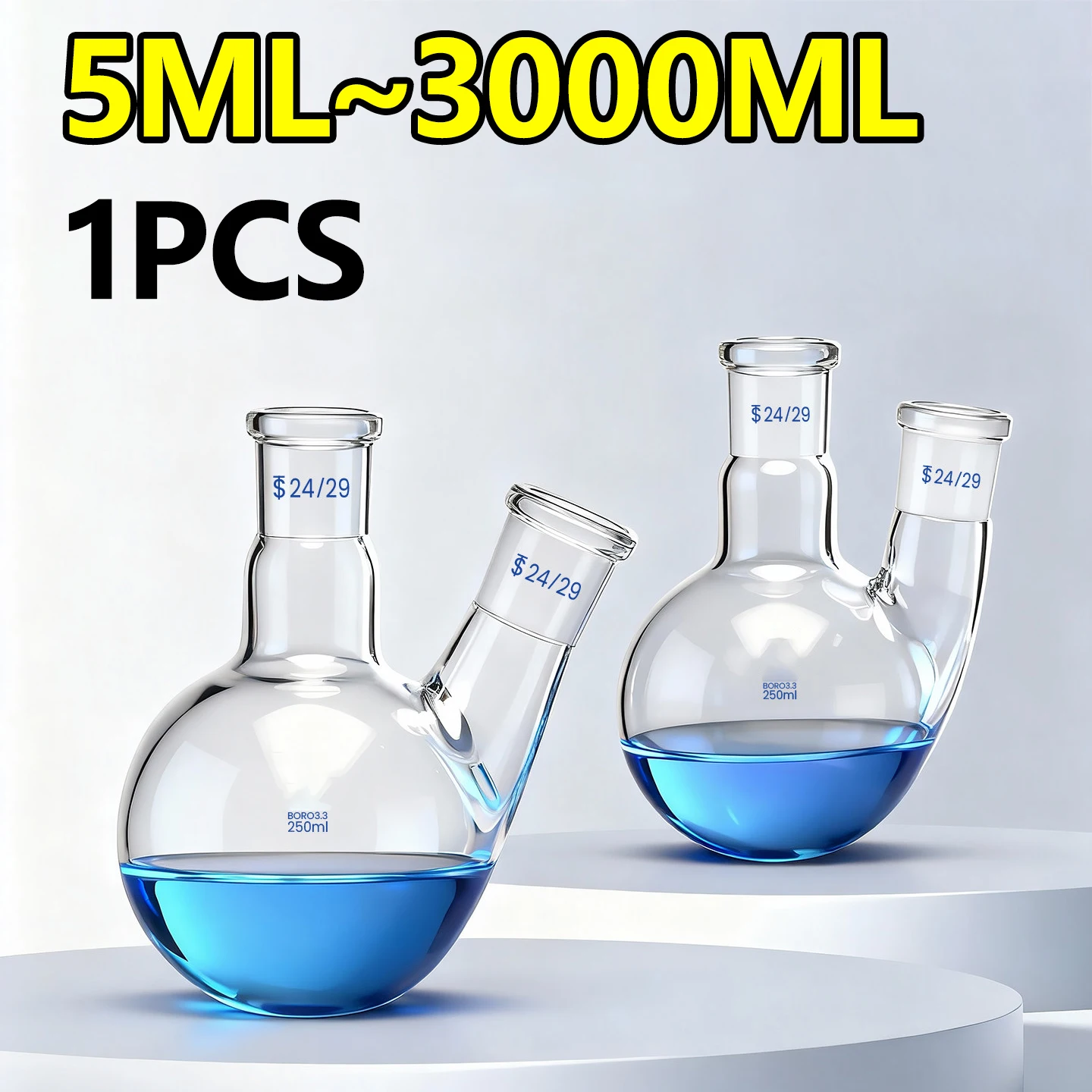 1 piece of two-neck round bottom flask 5/10/25/50/100/150/250/500/1000/2000/3000ml
1 piece of two-neck round bottom flask 5/10/25/50/100/150/250/500/1000/2000/3000ml