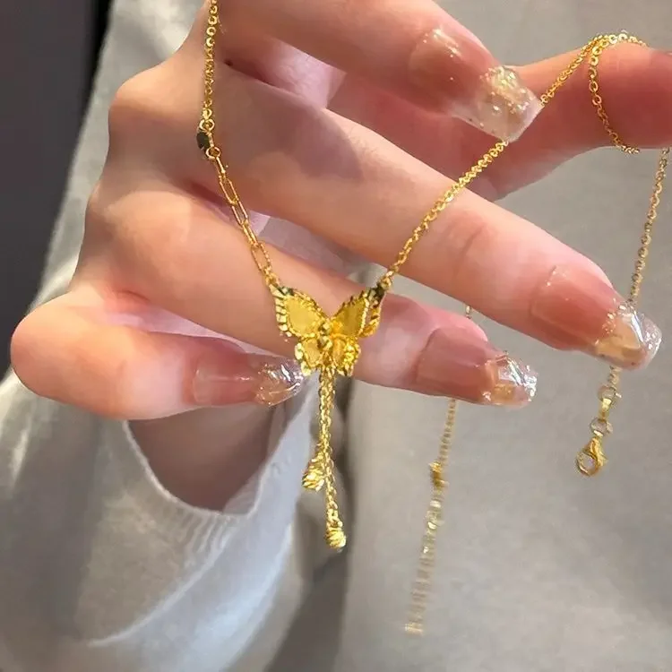 9999 Gold Necklace Women's Mirror Dream Butterfly Flower Integrated Chain 24K Real Gold Tassel Chain Fashion Collarbone Chain
9999 Gold Necklace Women's Mirror Dream Butterfly Flower Integrated Chain 24K Real Gold Tassel Chain Fashion Collarbone Chain