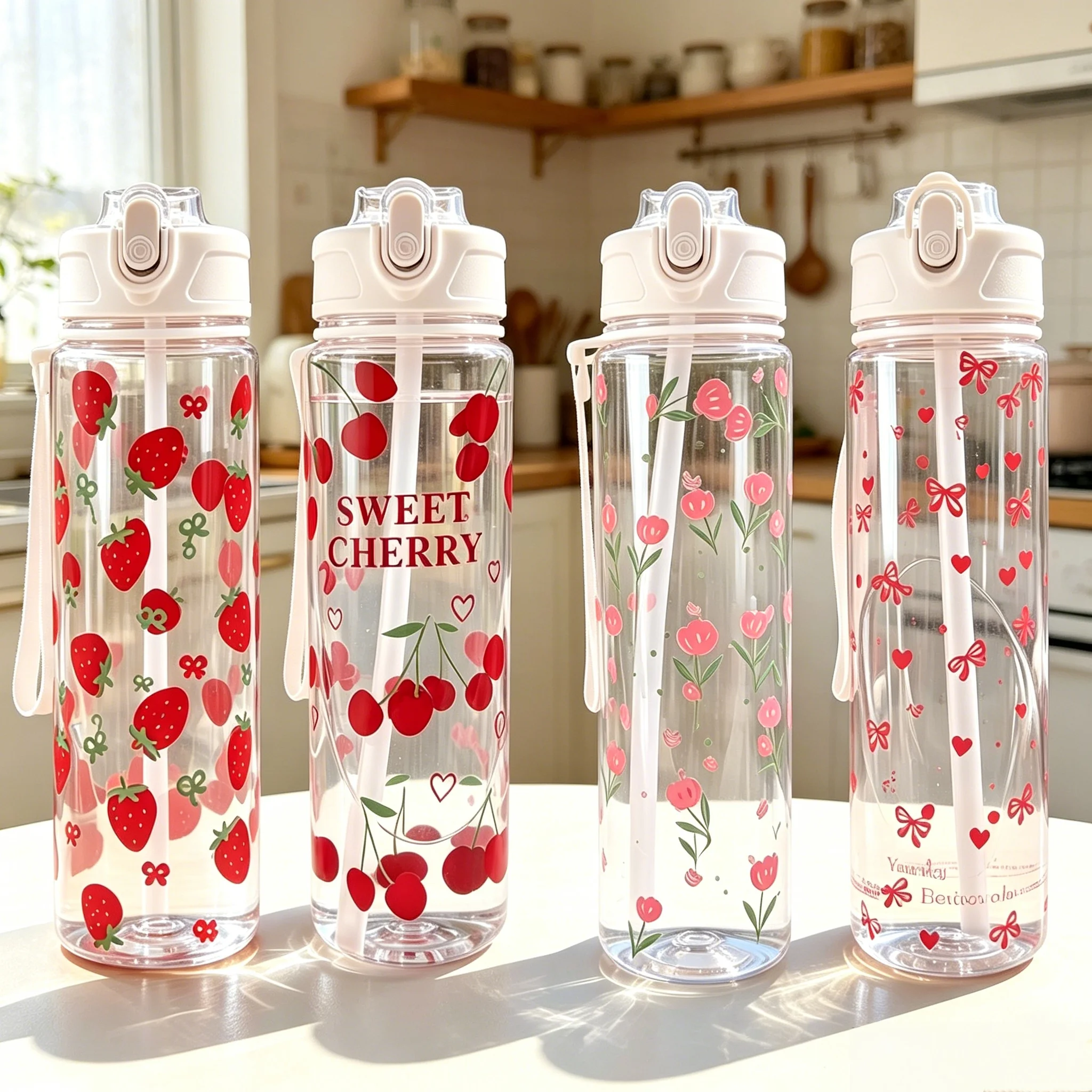 Clear Strawberry Cherry Flower Bow Pattern Water Cup with Straw & Lanyard,Reusable Light Portable Bottle, Perfect Exquisite Gift
Clear Strawberry Cherry Flower Bow Pattern Water Cup with Straw & Lanyard,Reusable Light Portable Bottle, Perfect Exquisite Gift