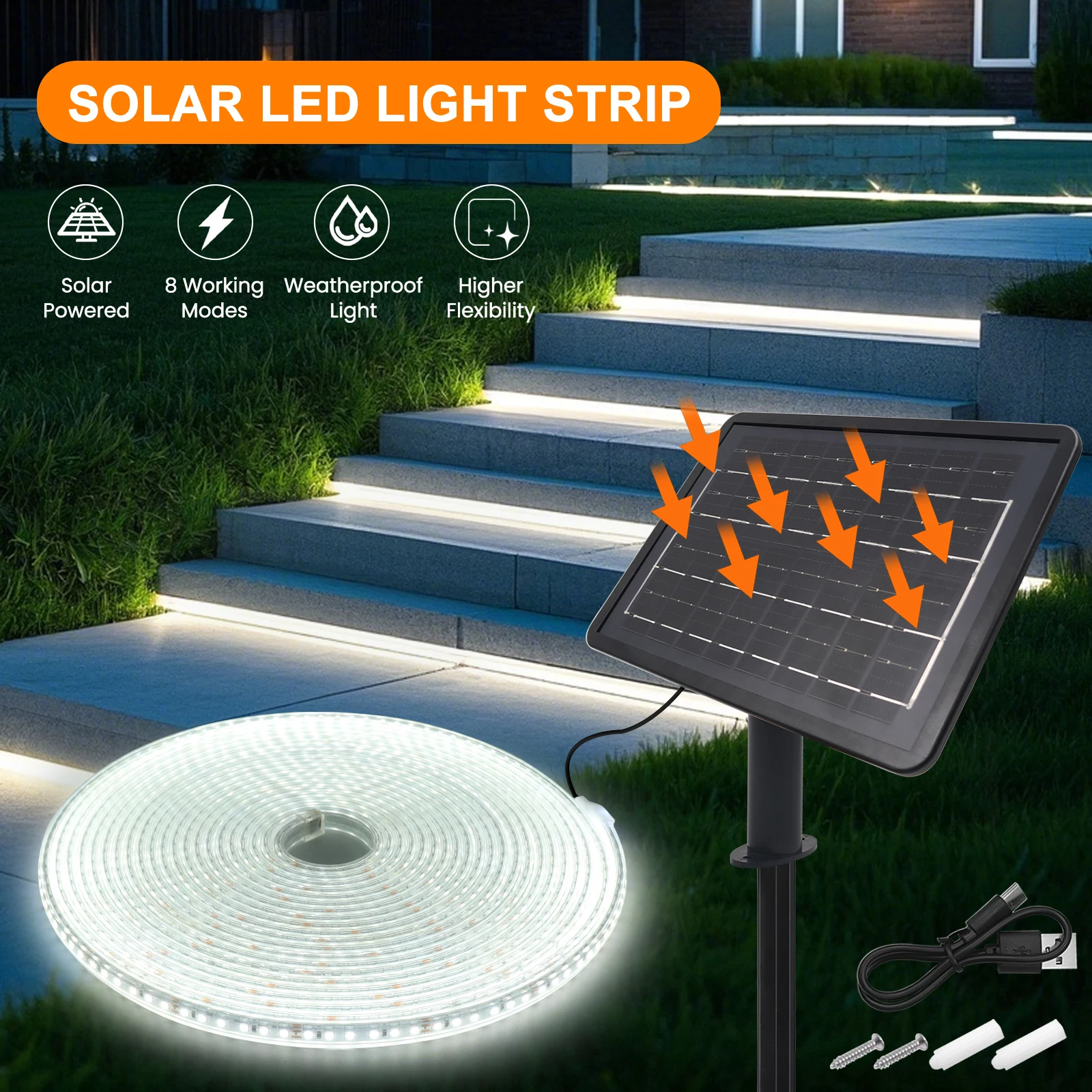 DC 24V Solar LED Strip Lamp IP67 Waterproof 2835 120Leds/M Home Garden Decor 3000K 4000K 6000K 8 Modes Flexible Ribbon Light
DC 24V Solar LED Strip Lamp IP67 Waterproof 2835 120Leds/M Home Garden Decor 3000K 4000K 6000K 8 Modes Flexible Ribbon Light