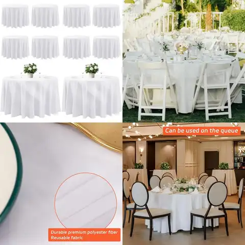 Tovaglie rotonde bianche da 120 pollici, confezione da 10 coperture in poliestere antirughe resistenti alle macchie per matrimoni, banchetti, feste, eventi