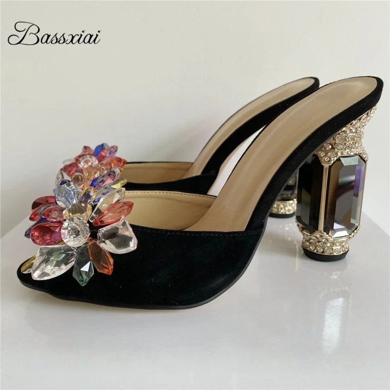 Colorful Rhinestone Beads Flower Sandals Women Luxury Suede Diamond High Heel Slingbacks Summer Mules For Girls
Colorful Rhinestone Beads Flower Sandals Women Luxury Suede Diamond High Heel Slingbacks Summer Mules For Girls