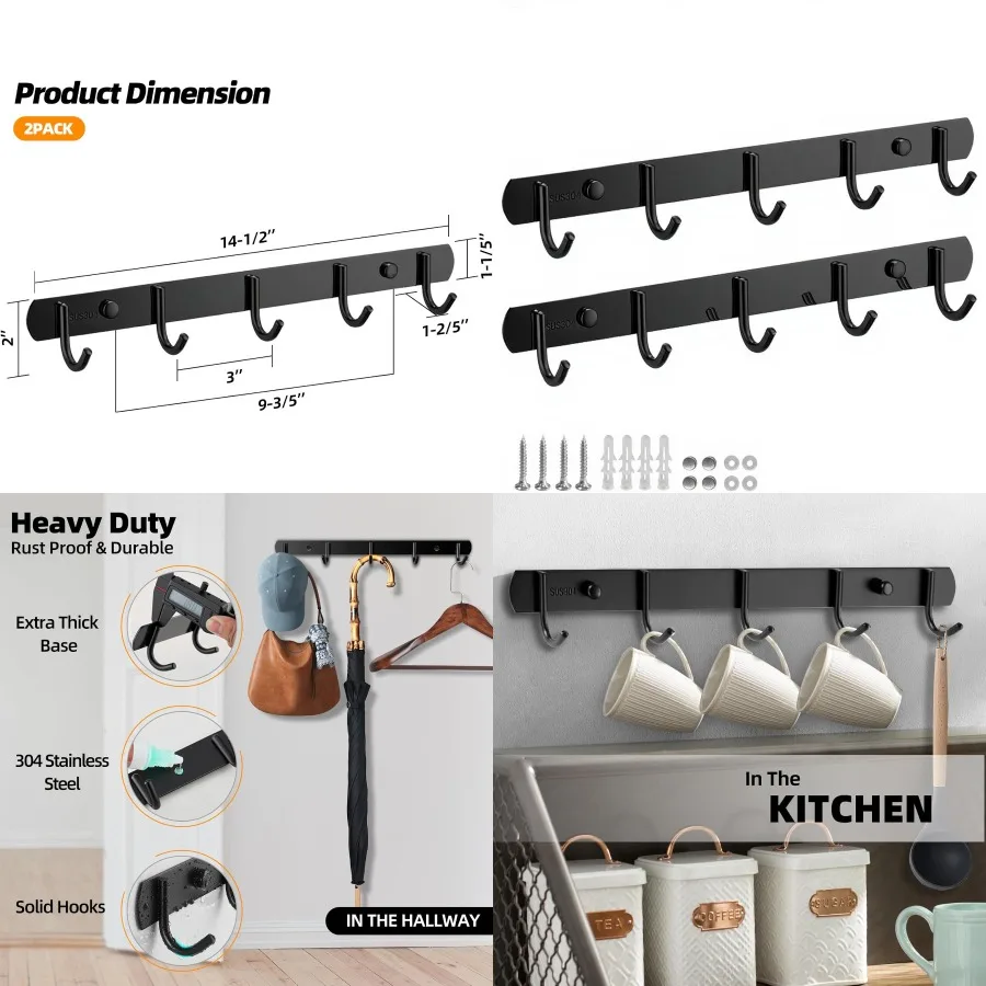 2 упаковки, 5 настенных вешалок с одним крючком для современной домашней прихожей, утолщенные крючки из нержавеющей стали 304 с матовой черной отделкой, прочный
2 упаковки, 5 настенных вешалок с одним крючком для современной домашней прихожей, утолщенные крючки из нержавеющей стали 304 с матовой черной отделкой, прочный