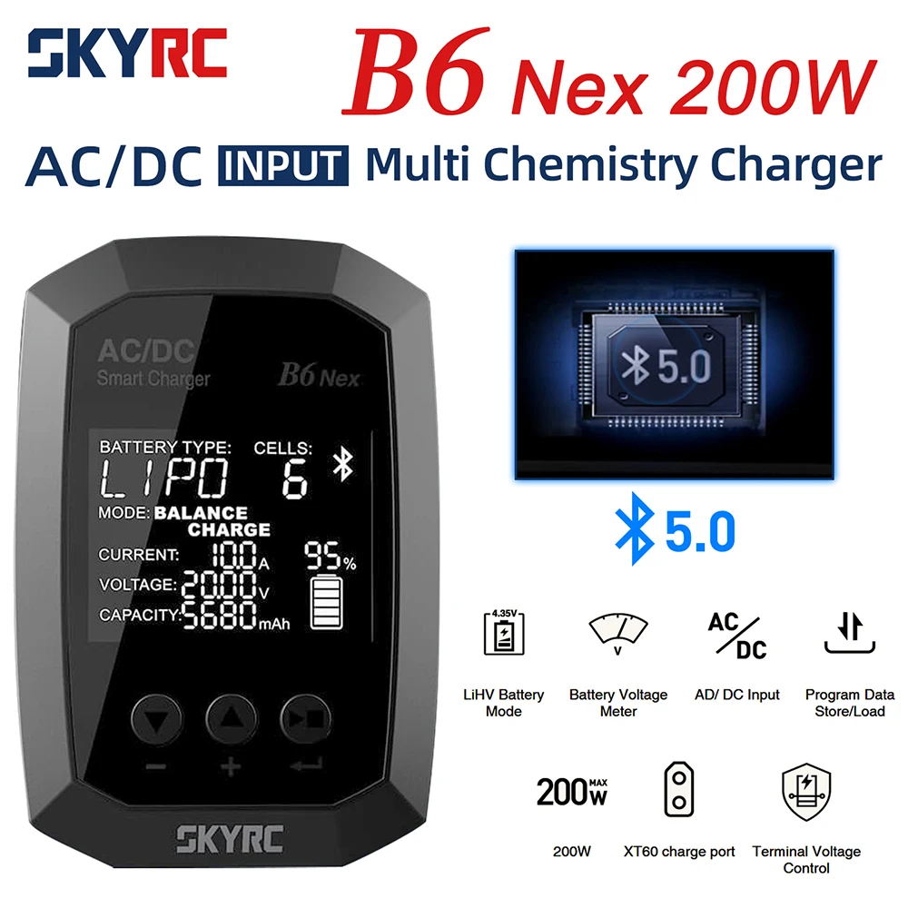SKYRC B6 Nex AC/DC Charger 200W for LiPo 1-6s Li-Ion LiHV LiFe NiMH Pb Battery Balance Charger SK-100174
SKYRC B6 Nex AC/DC Charger 200W for LiPo 1-6s Li-Ion LiHV LiFe NiMH Pb Battery Balance Charger SK-100174