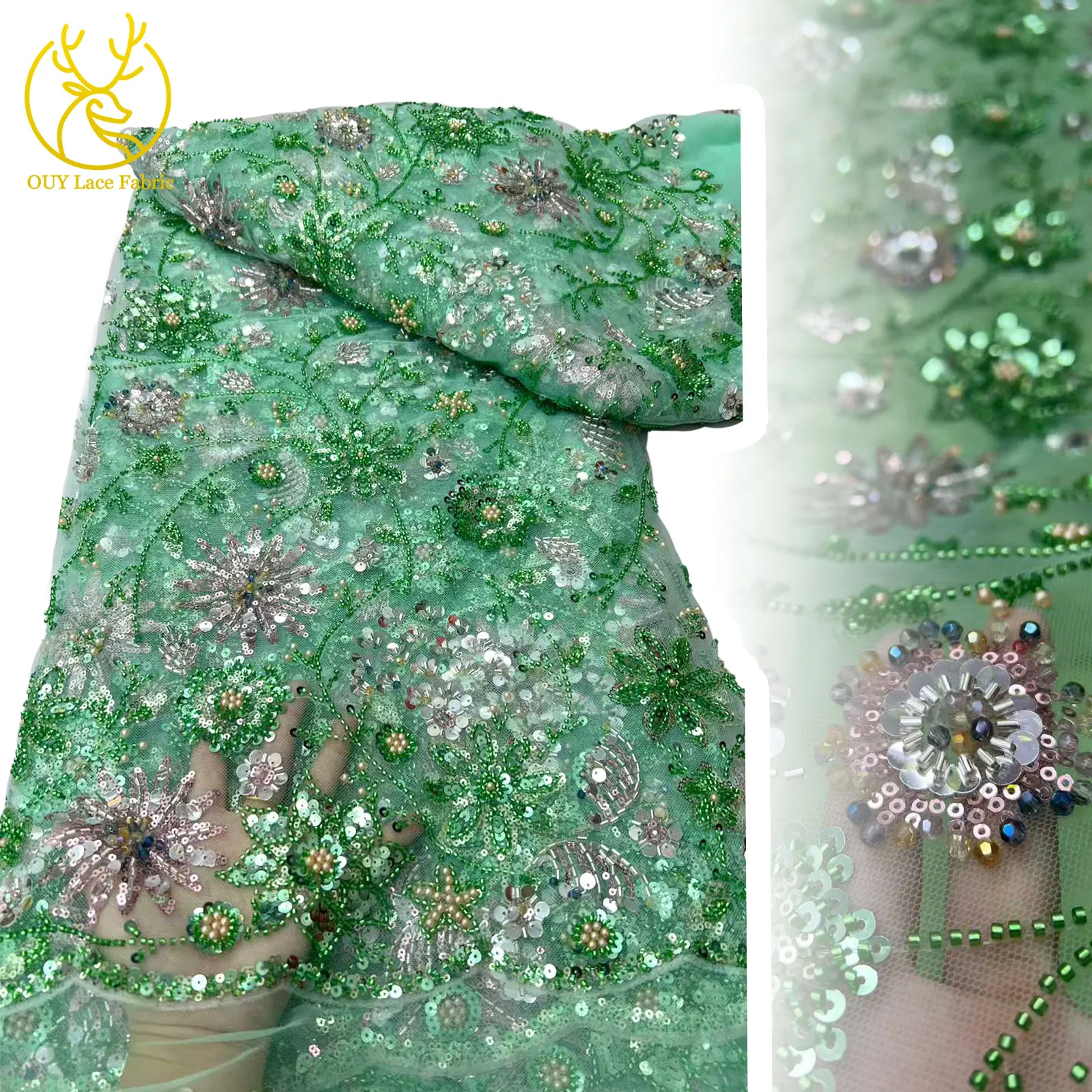 Latest Delicate Green African Beaded Tulle Lace Fabric 2025 French Nigerian Sequin Lace Fabric Party Dress Sewing 5 Yards
Latest Delicate Green African Beaded Tulle Lace Fabric 2025 French Nigerian Sequin Lace Fabric Party Dress Sewing 5 Yards