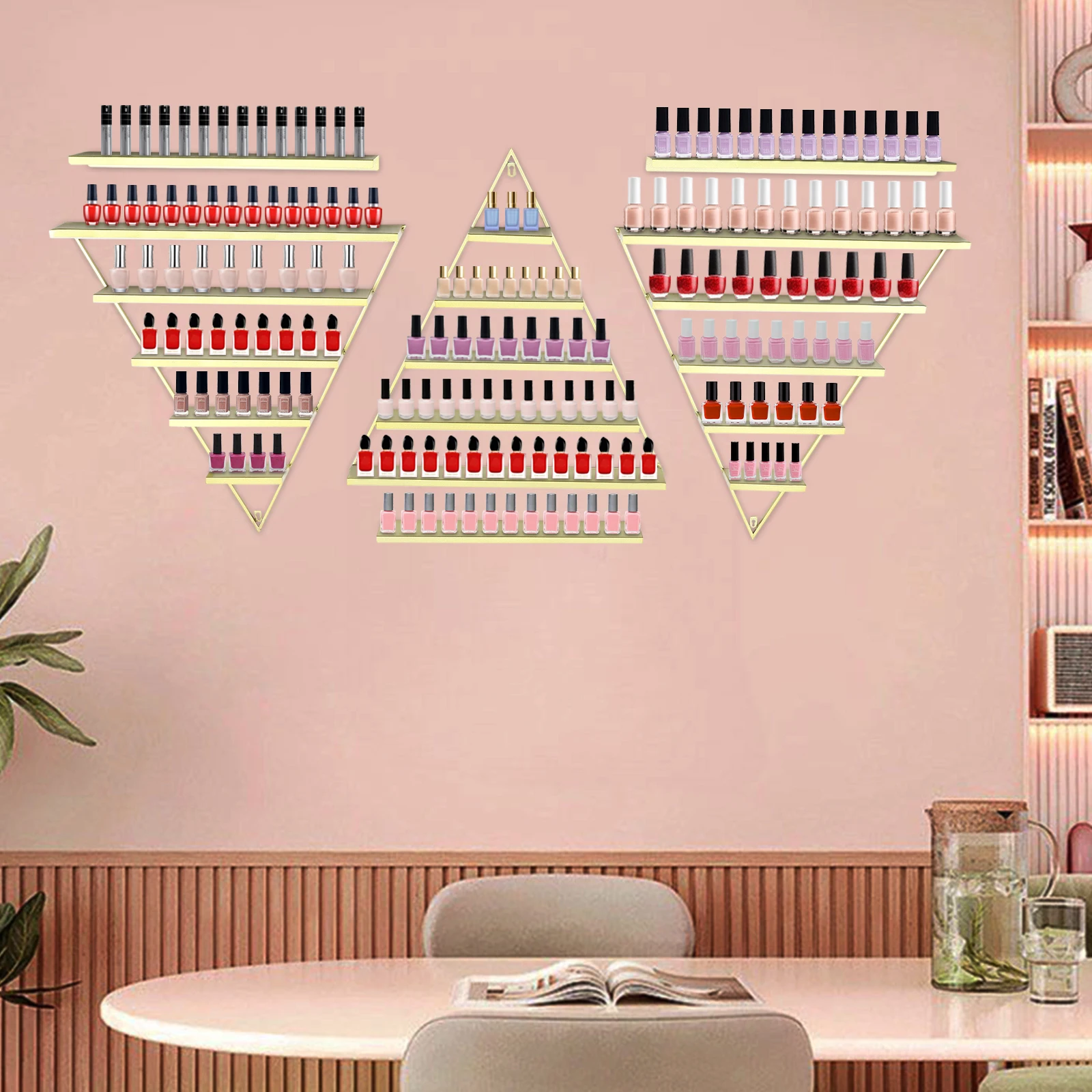 5-Tier Wall Mount Nail Polish Rack Gold Metal Display Shelf Organizer for Salon 110lbs Capacity 6-Piece Set with Horizontal Bars
5-Tier Wall Mount Nail Polish Rack Gold Metal Display Shelf Organizer for Salon 110lbs Capacity 6-Piece Set with Horizontal Bars