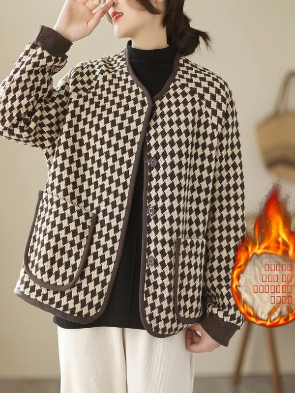 Artistic plus Size Women's Plaid Jaet Autumn Winter Thiened ort Cotton Coat with Fce Warm Fluffy Outerwear
Artistic plus Size Women's Plaid Jaet Autumn Winter Thiened ort Cotton Coat with Fce Warm Fluffy Outerwear