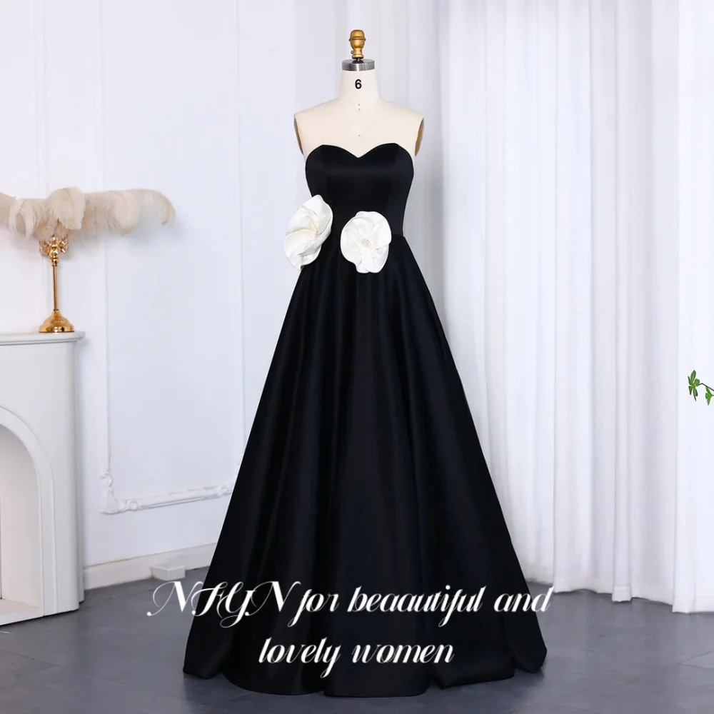 NFYN Black Elegant Prom Dress Sweetheart Sleeveless Backless Prom Gown Satin 3D-Flowers A-Line Evening Dresses 프롬 드레스 Customized
NFYN Black Elegant Prom Dress Sweetheart Sleeveless Backless Prom Gown Satin 3D-Flowers A-Line Evening Dresses 프롬 드레스 Customized