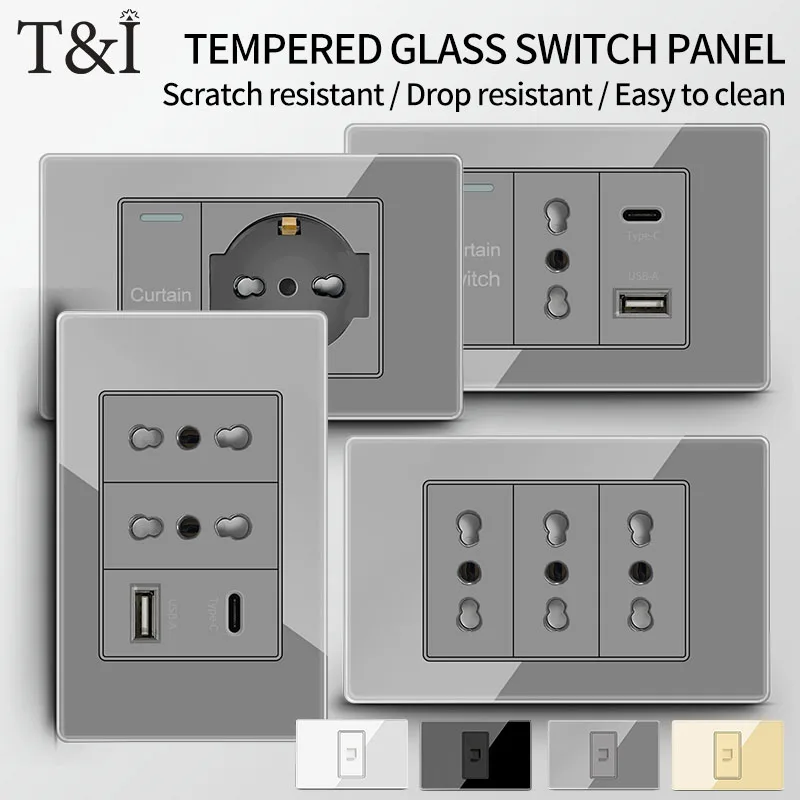 118x75mm Wifi Smart Switch Sat TV Tel,Grey Tempered Glass Panel for Home Italy&Chile USB TypeC Fast Charging Wall Socket Schuko
118x75mm Wifi Smart Switch Sat TV Tel,Grey Tempered Glass Panel for Home Italy&Chile USB TypeC Fast Charging Wall Socket Schuko