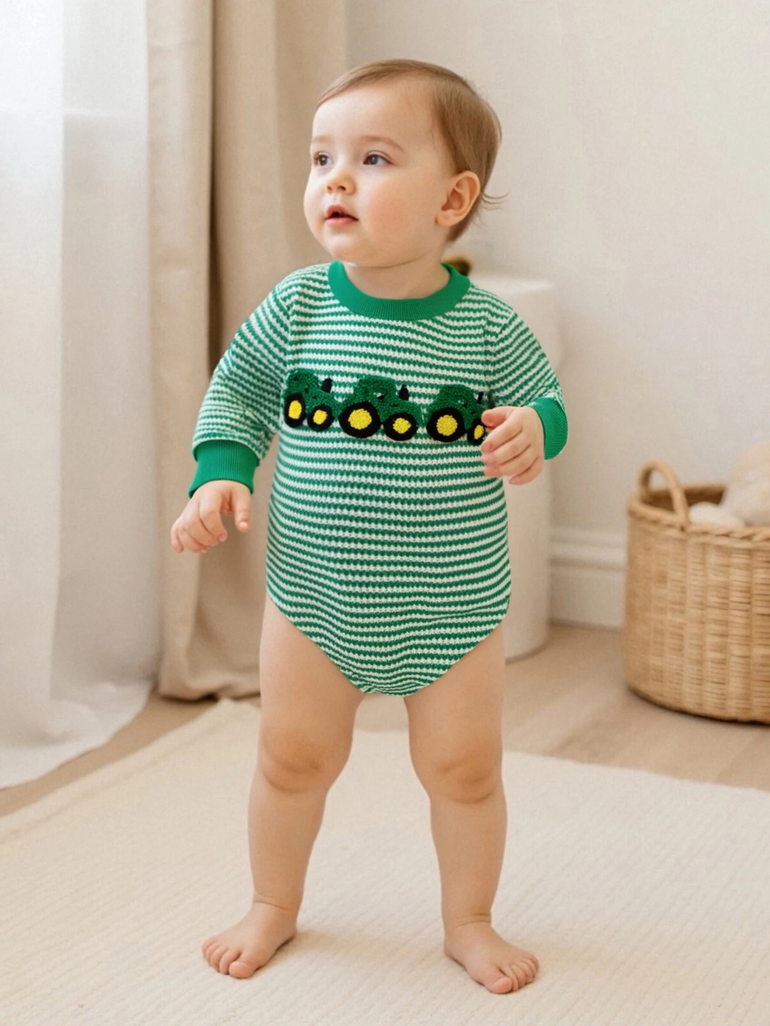 Baby Clothing Boy Fall Sweatshirt Romper Stripe Print Waffled Tractor Embroidery Long Sleeve Jumpsuit newborn Clothes
Baby Clothing Boy Fall Sweatshirt Romper Stripe Print Waffled Tractor Embroidery Long Sleeve Jumpsuit newborn Clothes