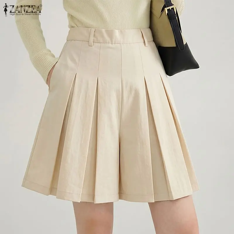 Women Stylish Pleated Shorts Elastic Back Waist Solid Color Short Pants ZANZEA Elegant Minimalist Commute Streetwear Skorts
Women Stylish Pleated Shorts Elastic Back Waist Solid Color Short Pants ZANZEA Elegant Minimalist Commute Streetwear Skorts