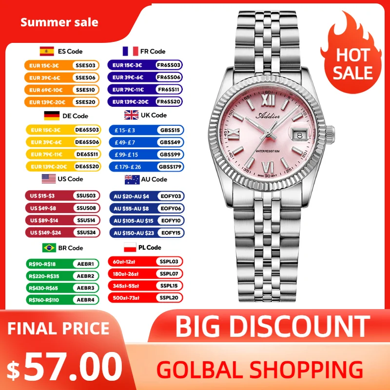 Addies Sapphire Crystal Woman Wriswatch Swiss 585 Quartz 316L Stainless Steel 50m Waterproof BGW9 Super Luminous Ladies Watch
Addies Sapphire Crystal Woman Wriswatch Swiss 585 Quartz 316L Stainless Steel 50m Waterproof BGW9 Super Luminous Ladies Watch