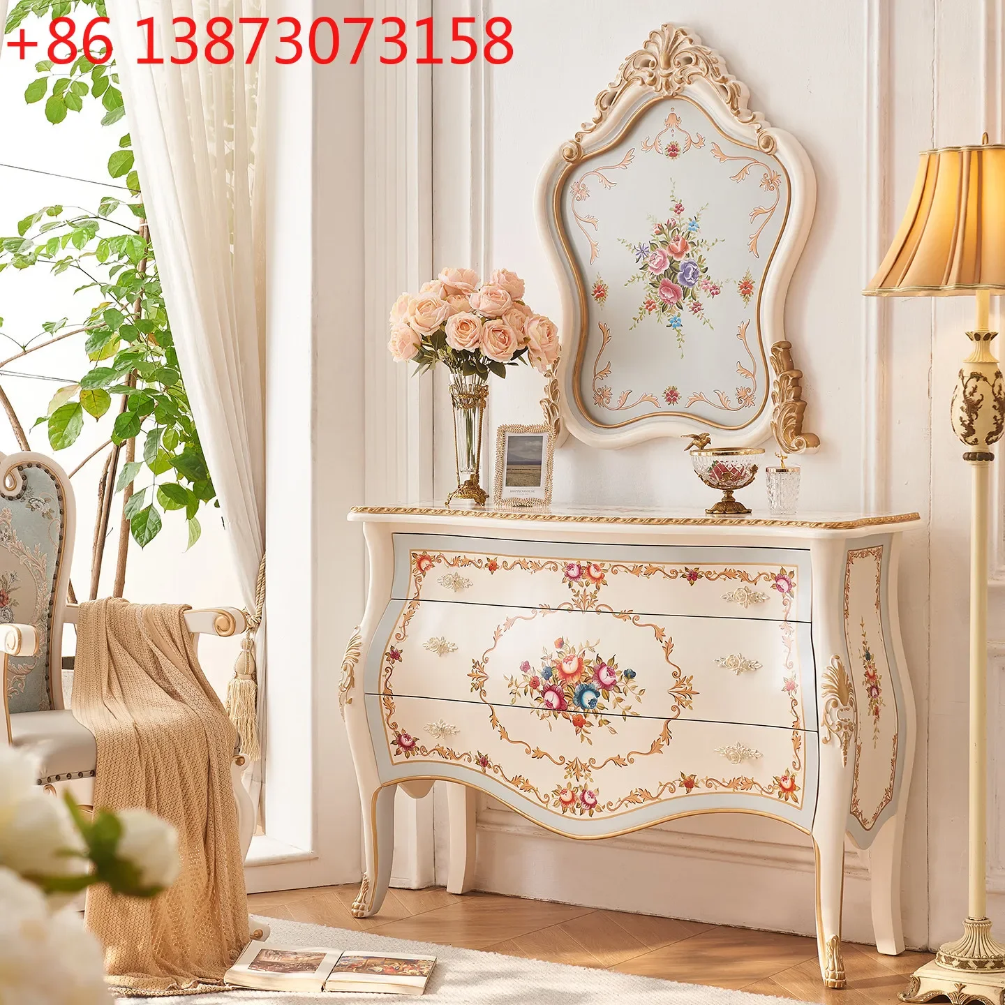 Bedroom European French cream wind solid wood living room hand-painted rose home decoration cabinet
Bedroom European French cream wind solid wood living room hand-painted rose home decoration cabinet