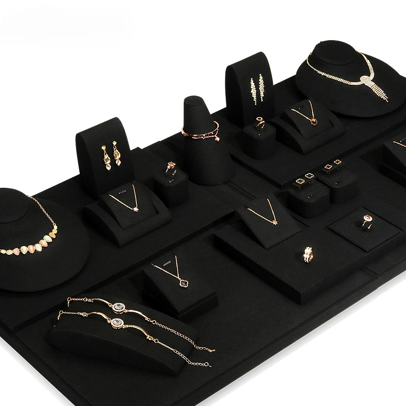 New jewelry stand Black microfiber display set counter necklace ring jewelry display props
New jewelry stand Black microfiber display set counter necklace ring jewelry display props
