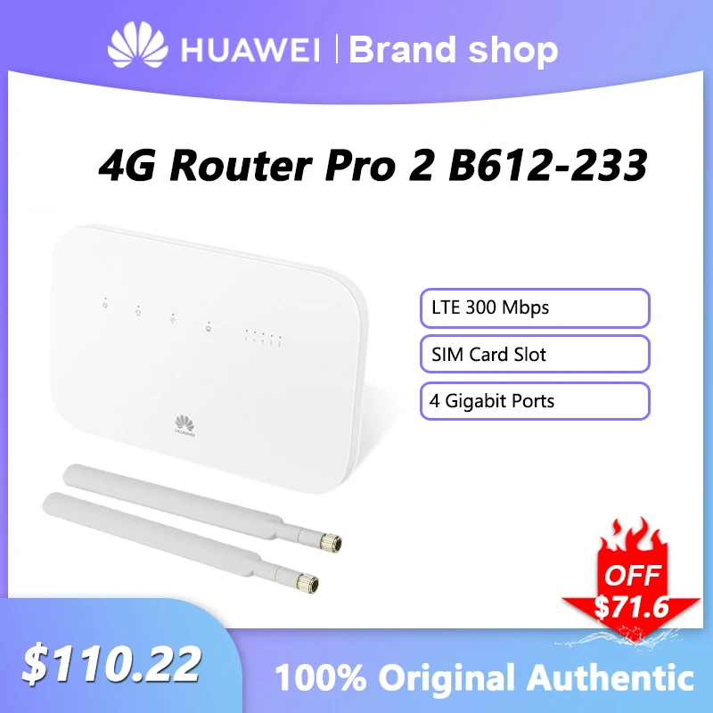 Original Huawei Router Pro 2 B612-233 4G LTE Cat 6 300Mbs WiFi Signal Repeater With Sim Card Slot 4 Gigabit Ports Wi-Fi Extender
Original Huawei Router Pro 2 B612-233 4G LTE Cat 6 300Mbs WiFi Signal Repeater With Sim Card Slot 4 Gigabit Ports Wi-Fi Extender