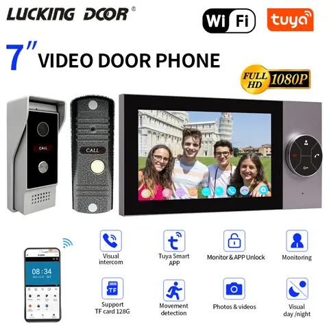 1080P 7in Touch Screen Wifi Video Intercom Kit Smart TUYA Home Video Doorbell Camera Rceord Motion Detection APP Monitor Unlcok