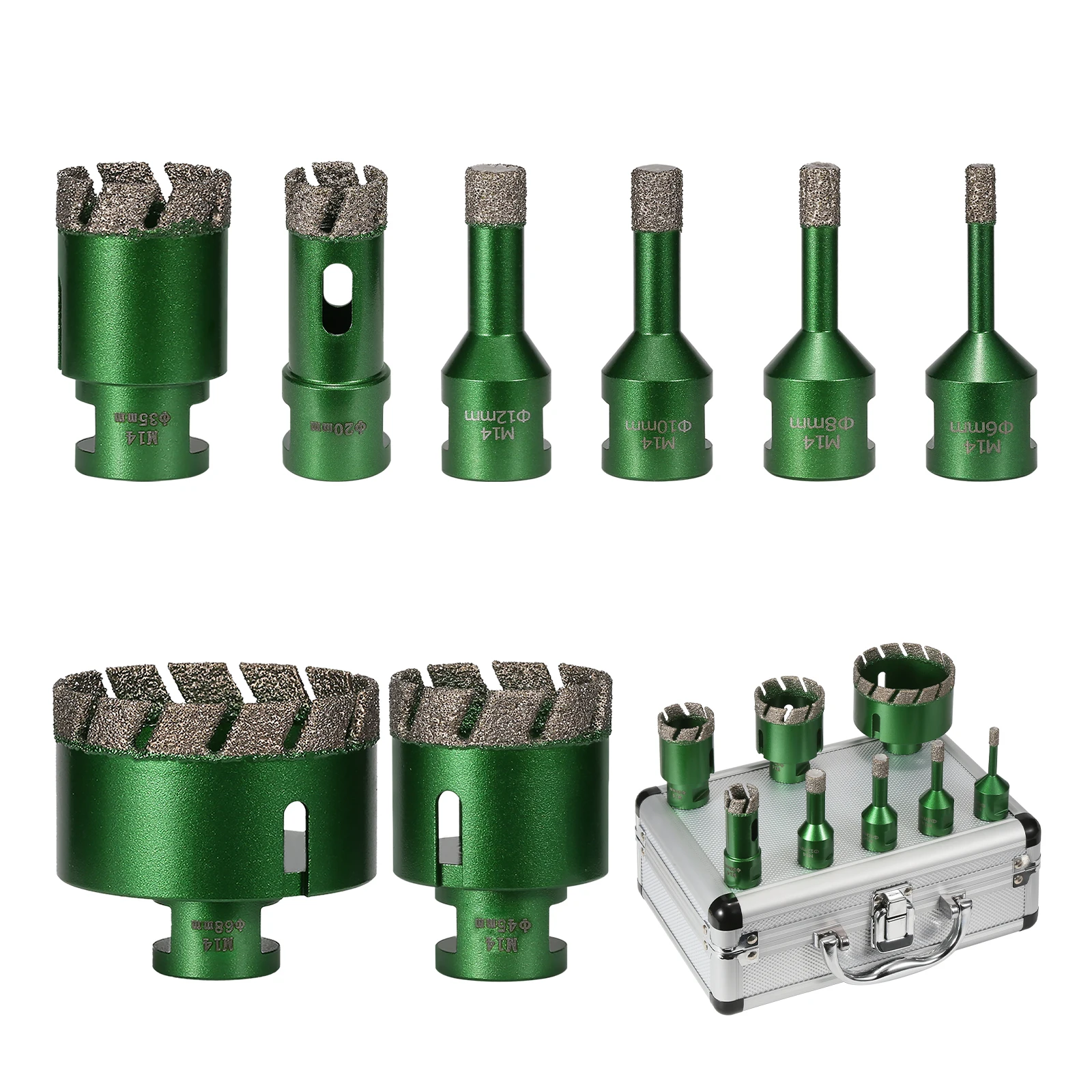 8Pcs 6-68mm Diamond Brazed Core Dry Drill Bit M14 Thread Brazing Hole Saw drill bit tool For Porcelain Granite Marble Masonry
8Pcs 6-68mm Diamond Brazed Core Dry Drill Bit M14 Thread Brazing Hole Saw drill bit tool For Porcelain Granite Marble Masonry