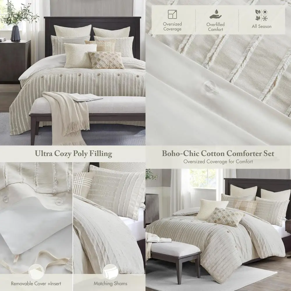 Комплект постельного белья King Size в стиле бохо с полосками и пуговицами, 9 предметов, хлопок, цвет слоновой кости
Комплект постельного белья King Size в стиле бохо с полосками и пуговицами, 9 предметов, хлопок, цвет слоновой кости