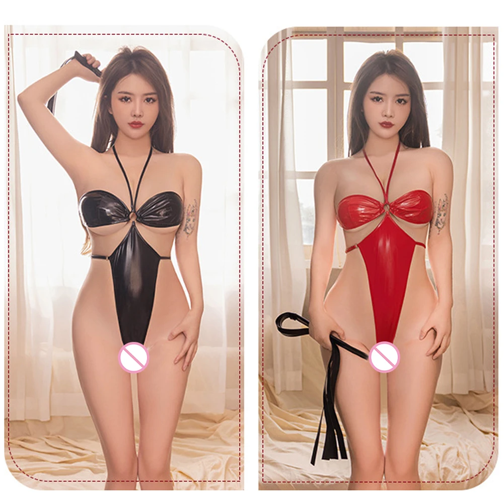 Women Bodysuit Patent Leather Lingerie Hollow Out Leotard Soild Color Lace Up Lady's Smooth Underclothes Beach Homewear
Women Bodysuit Patent Leather Lingerie Hollow Out Leotard Soild Color Lace Up Lady's Smooth Underclothes Beach Homewear